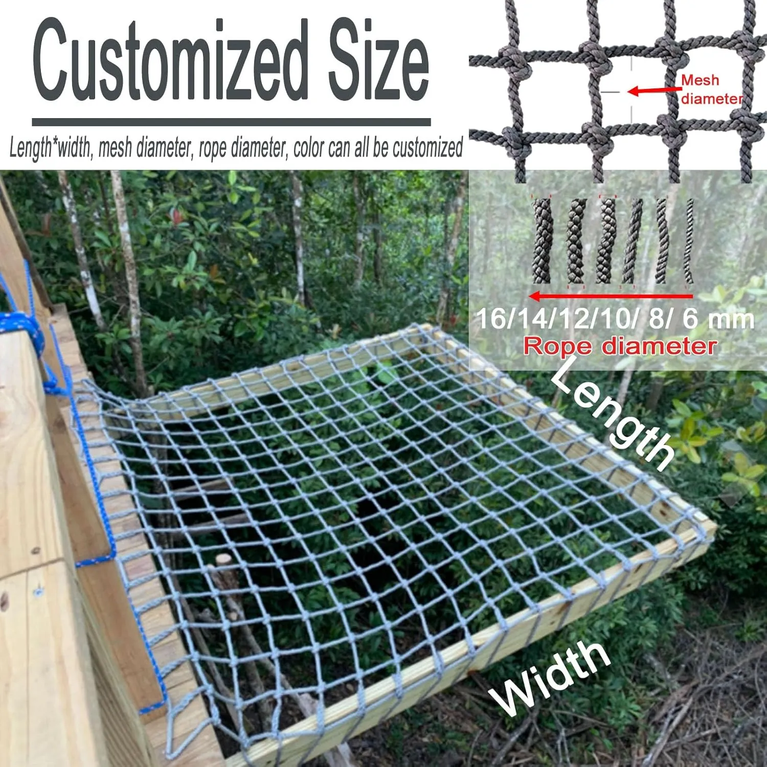 Heavy Duty Climbing Net,Rope Ladder for Playing, Indoor and Outdoor Playground Swings Safety Net Frame Netting,14 Mm Rope(Size:10 * 10ft)