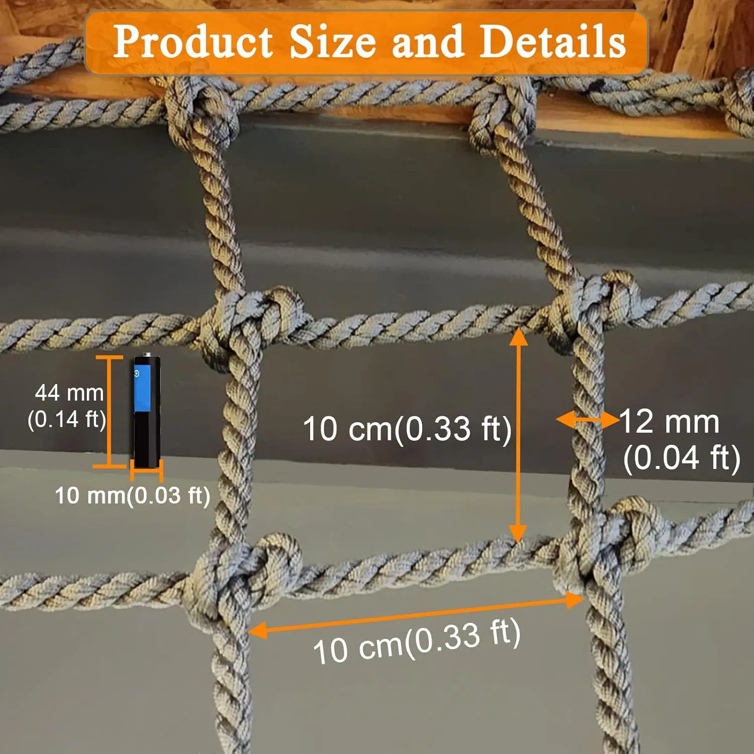 Heavy Duty Climbing Net,Safety Net,Polyamide Fiber Rope Netting,for Balcony,Railing,Playground,Cargo Climbing Net(Size:13 * 16.4ft)