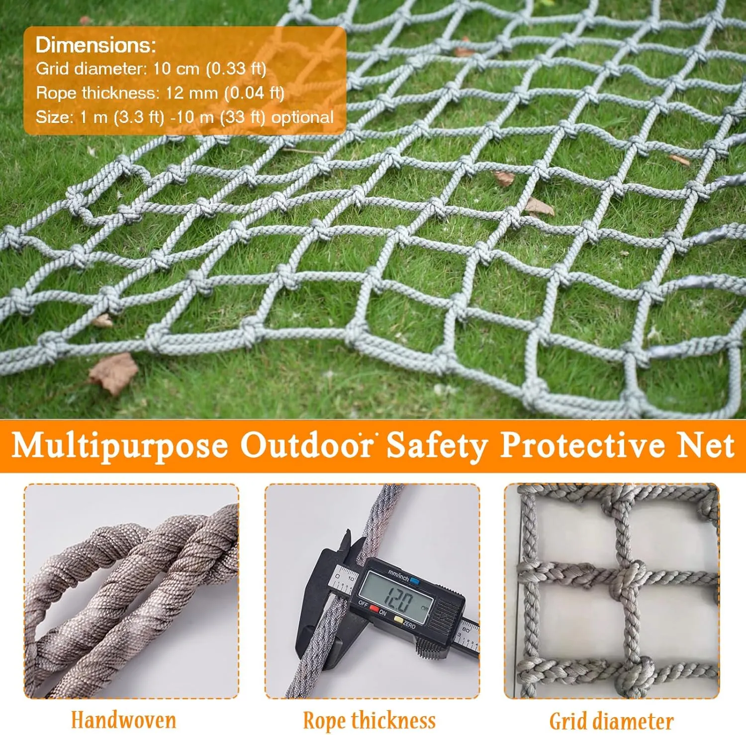 Heavy Duty Climbing Net,Safety Net,Polyamide Fiber Rope Netting,for Balcony,Railing,Playground,Cargo Climbing Net(Size:13 * 16.4ft)