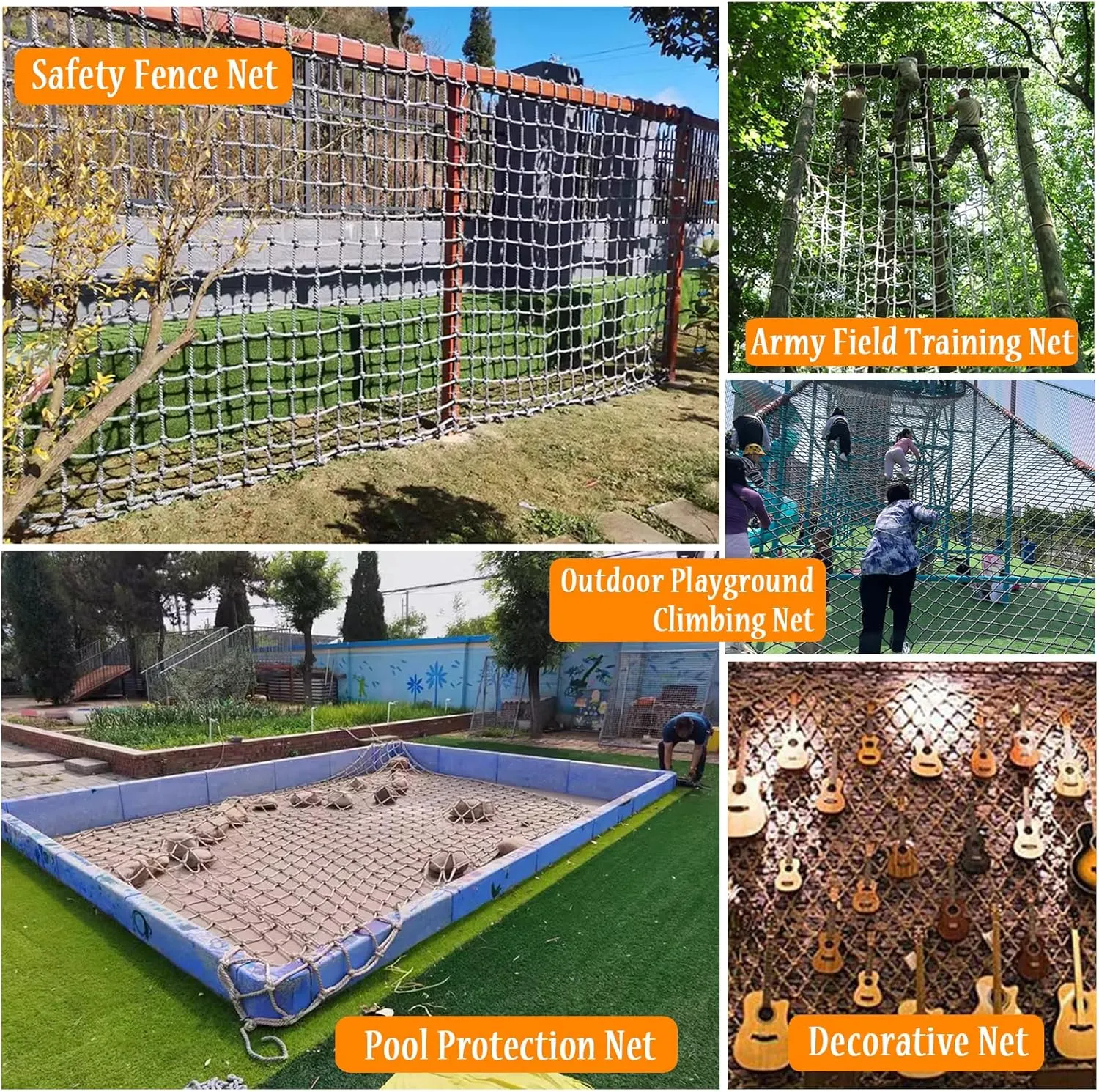 Heavy Duty Climbing Net,Safety Net,Polyamide Fiber Rope Netting,for Balcony,Railing,Playground,Cargo Climbing Net(Size:13 * 16.4ft)