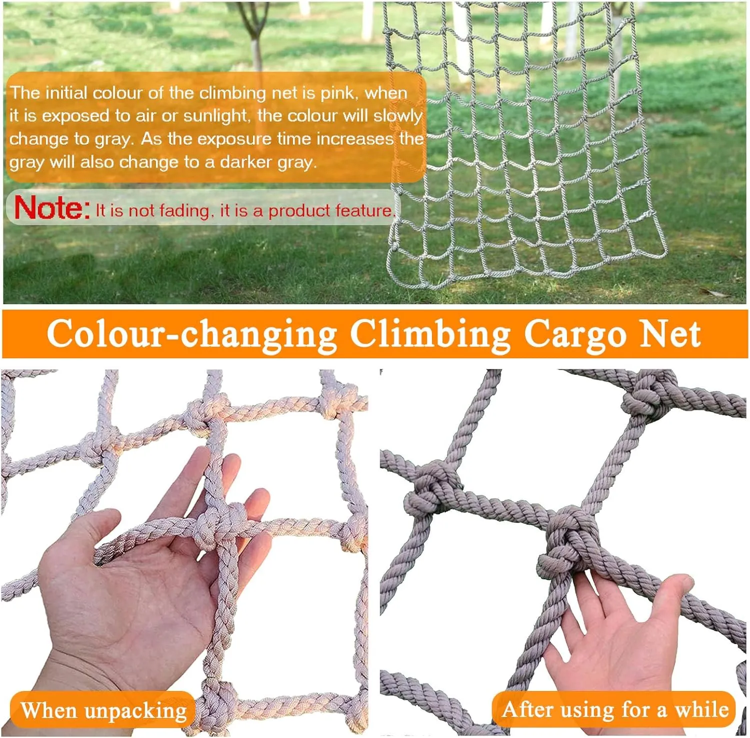 Heavy Duty Climbing Net,Safety Net,Polyamide Fiber Rope Netting,for Balcony,Railing,Playground,Cargo Climbing Net(Size:13 * 16.4ft)