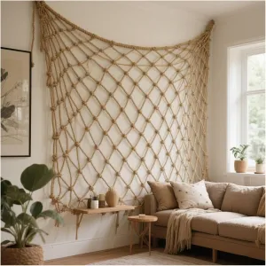 Heavy Duty Hemp Rope Climbing Net for - 8mm Safety Protection Net for Stairs, Balconies, Indoor & Outdoor Use, 100x200cm Playground Cargo Netting