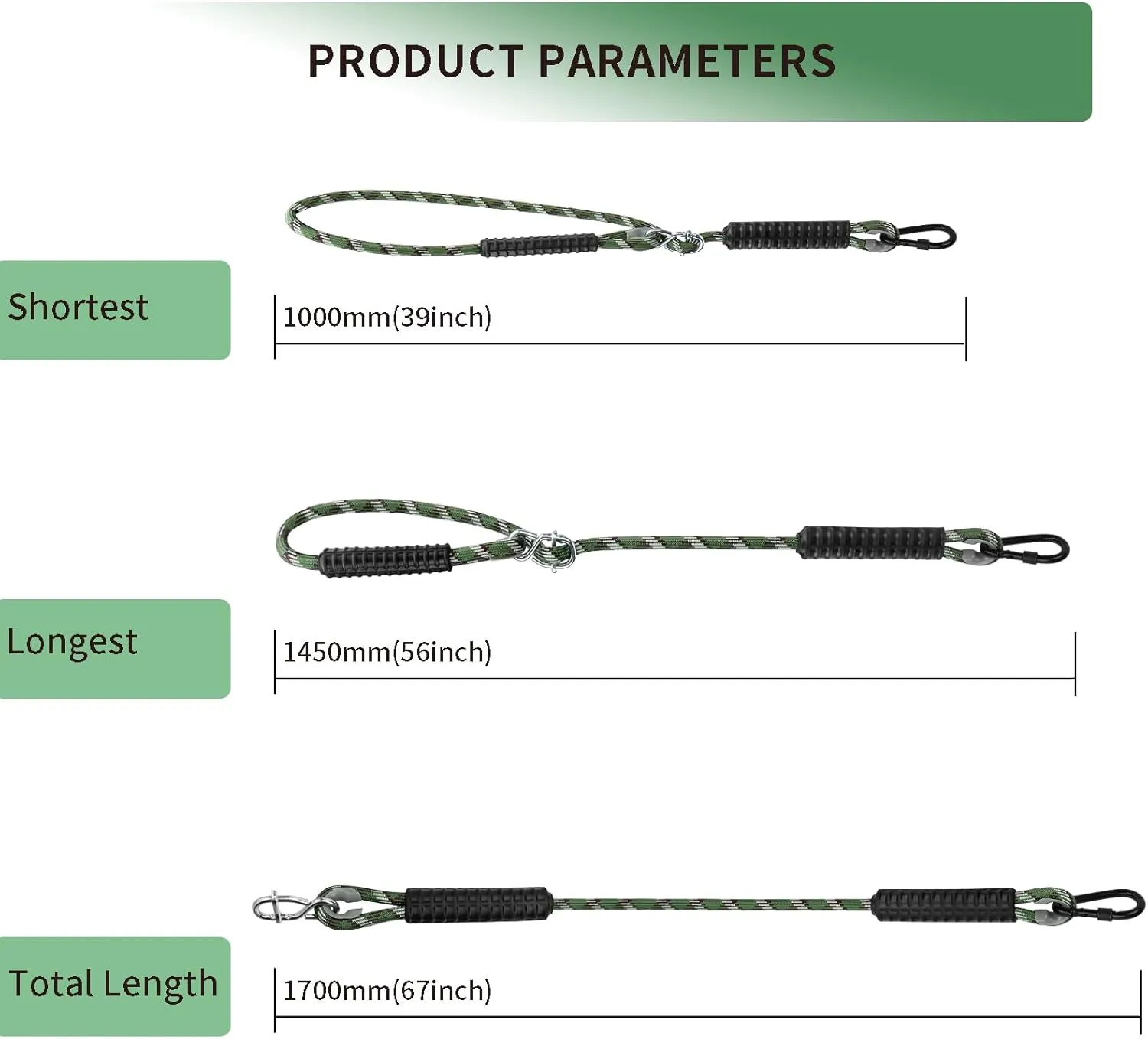 Heavy Duty Tree Swing Ropes Hammock, Adjustable Extendable Hanging Straps, Carabiners for All Swings Hammock Playground Set Accessories 5.6ft(67") of 2, Green
