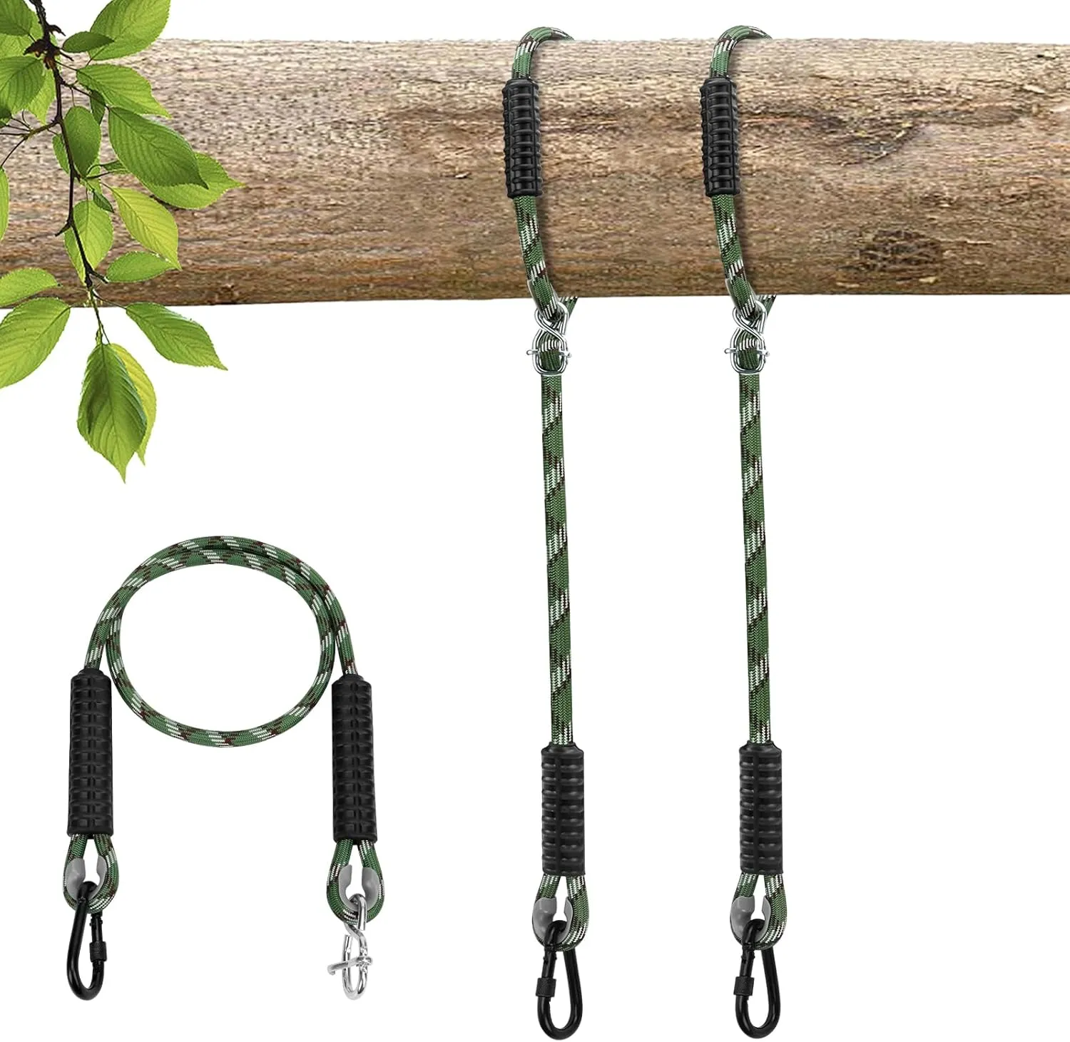 Heavy Duty Tree Swing Ropes Hammock, Adjustable Extendable Hanging Straps, Carabiners for All Swings Hammock Playground Set Accessories 5.6ft(67") of 2, Green