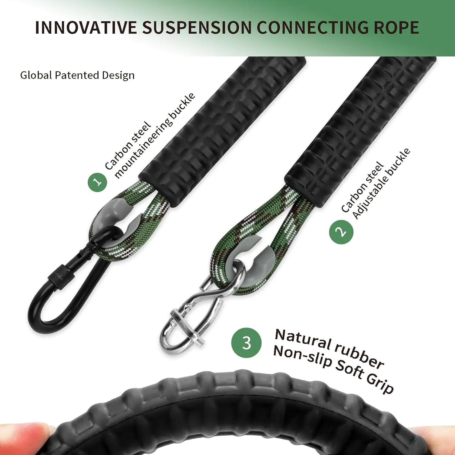 Heavy Duty Tree Swing Ropes Hammock, Adjustable Extendable Hanging Straps, Carabiners for All Swings Hammock Playground Set Accessories 5.6ft(67") of 2, Green