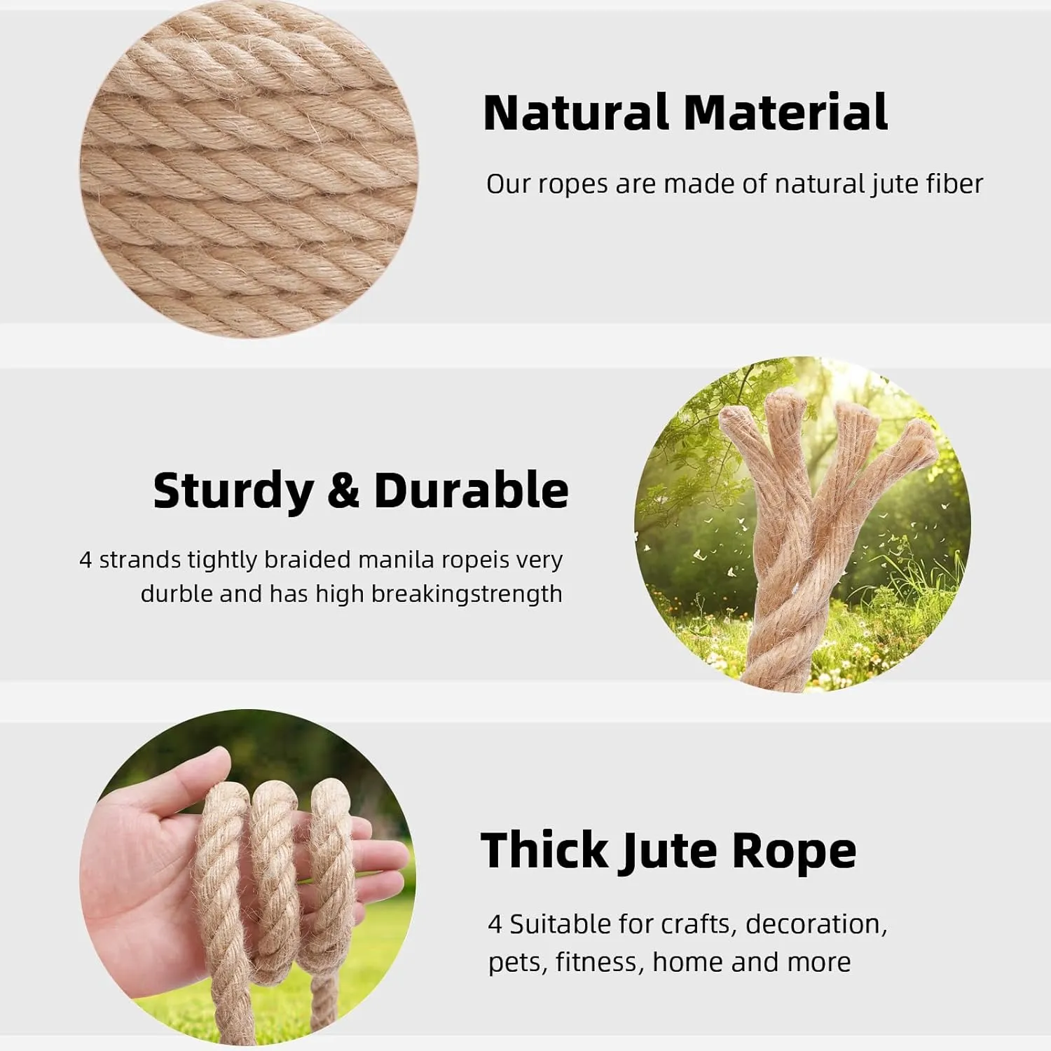 Hemp Jute Rope and Twine, 3/4 Inch, 100Ft. Heavy Duty, Indoor/Outdoor, DIY, Bundling, Climbing, Hammock, Nautical, Tug of War
