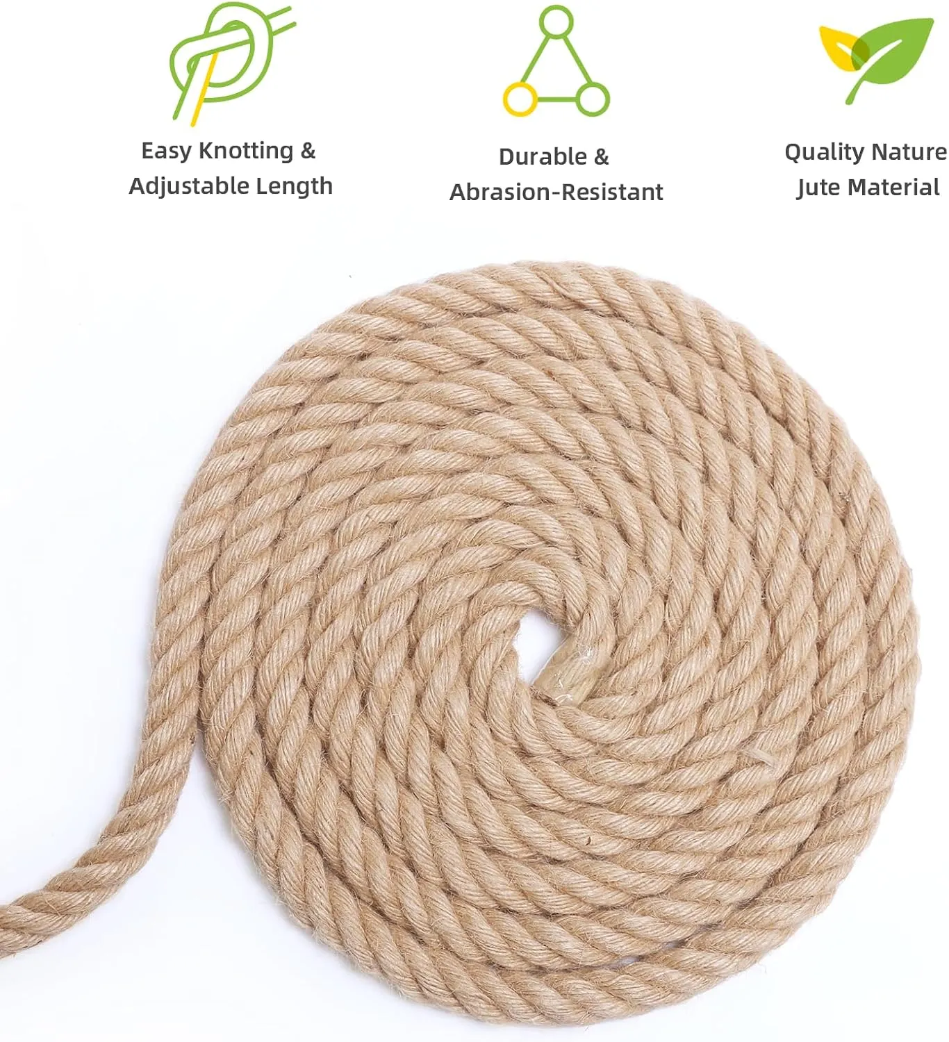 Hemp Jute Rope and Twine, 3/4 Inch, 100Ft. Heavy Duty, Indoor/Outdoor, DIY, Bundling, Climbing, Hammock, Nautical, Tug of War