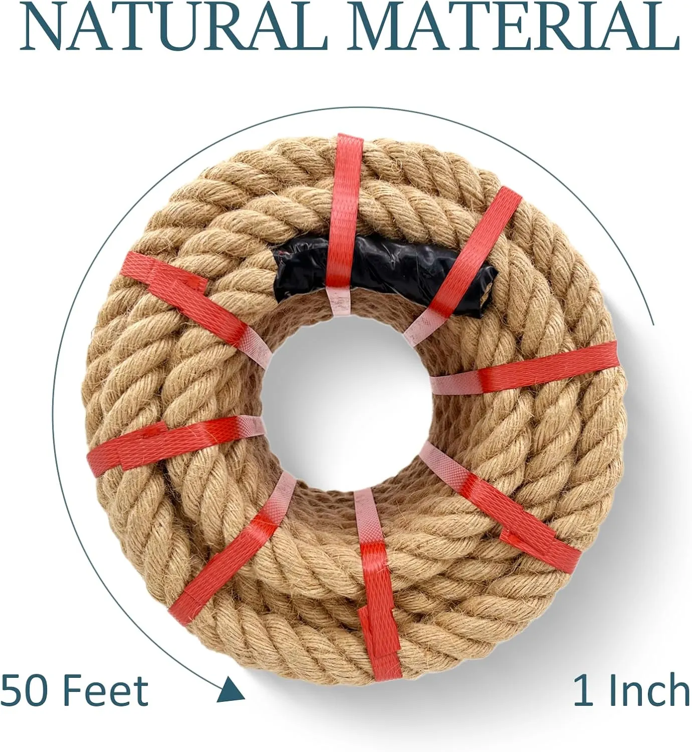 Hemp Rope - 1 Inch x 50 Ft Jute Rope, 900 Lbs Tensile Strength, Ideal for Tug of War, Deer Hunting, Nautical, Crafts, Swing, Beige