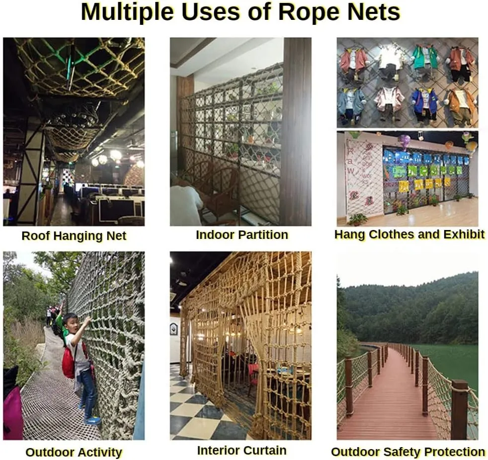 Hemp Rope Climbing Net for Kids - Durable Outdoor Playground Climbing Equipment, Indoor Gym Nets, Plant Support Garden Decoration with Jute Netting (Multi-Purpose Safety Design)