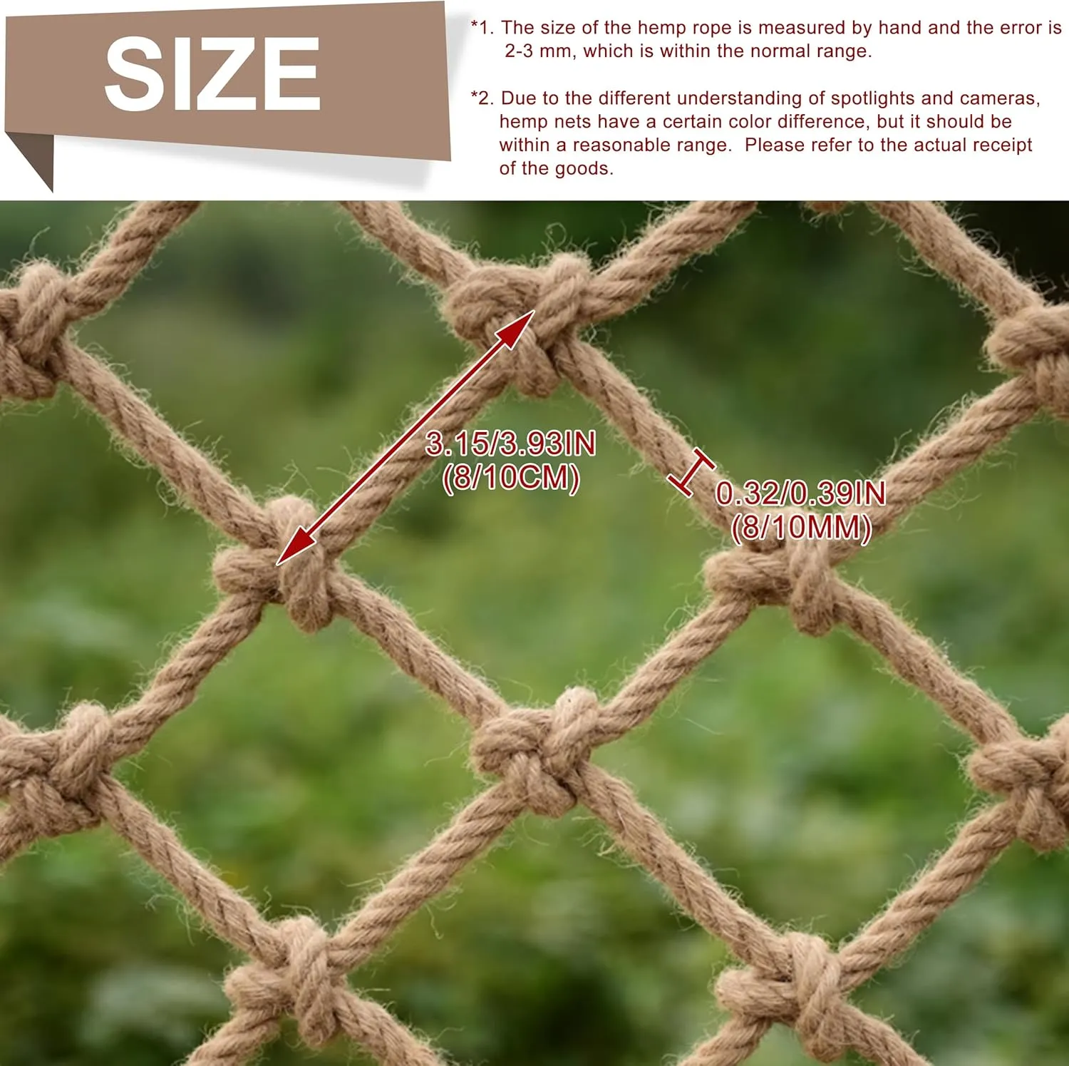 Hemp Rope Climbing Net - Kids Safety Tree House & Playground Protection - Heavy Duty, Indoor & Outdoor Decor (10mm)