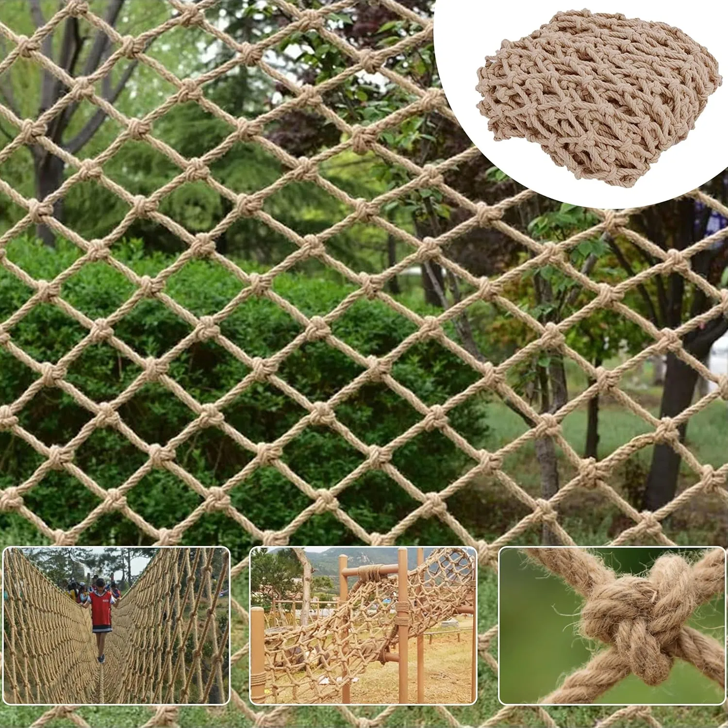 Hemp Rope Climbing Net - Kids Safety Tree House & Playground Protection - Heavy Duty, Indoor & Outdoor Decor (10mm)