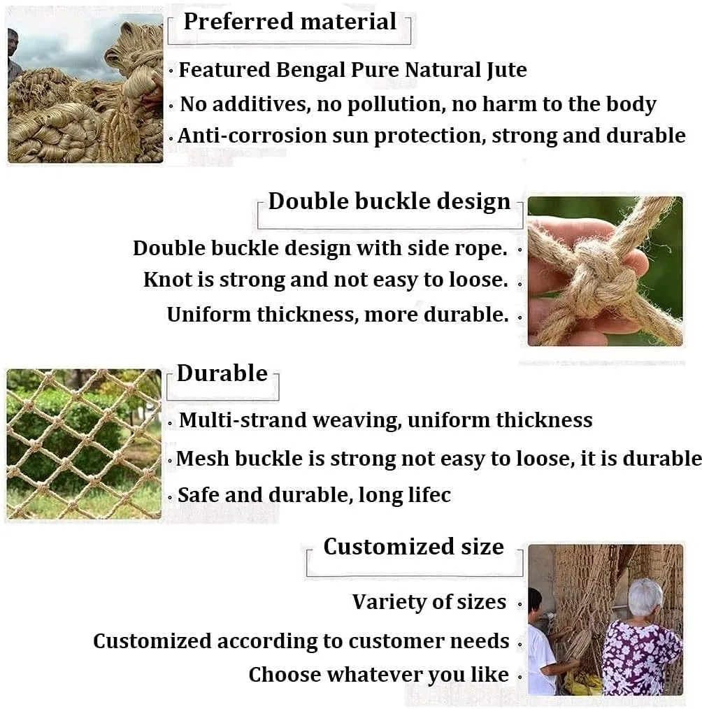 Hemp Rope Net Child Playground Decor Birds Rope Net Heavy Duty Treehouse Climbing Cargo Net Kids Rope Ladder Rock Outdoor Bridge Grid 10cm (Size : 3 * 4m(10 * 13ft))