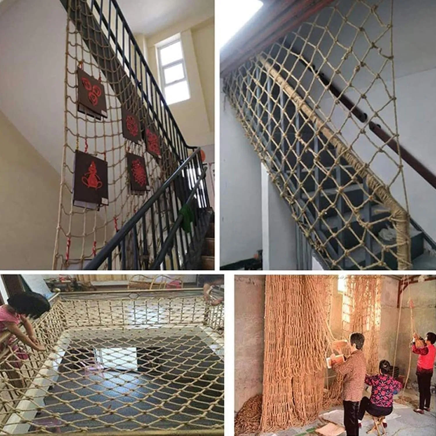Hemp Rope Net Playground Net,Heavy Duty Climbing Netting for Treehouse/Jungle Gyms,Indoor & Outdoor Safety Protection Net Decorative Net(Size:1Mx2M(3.3FTx6.5FT))