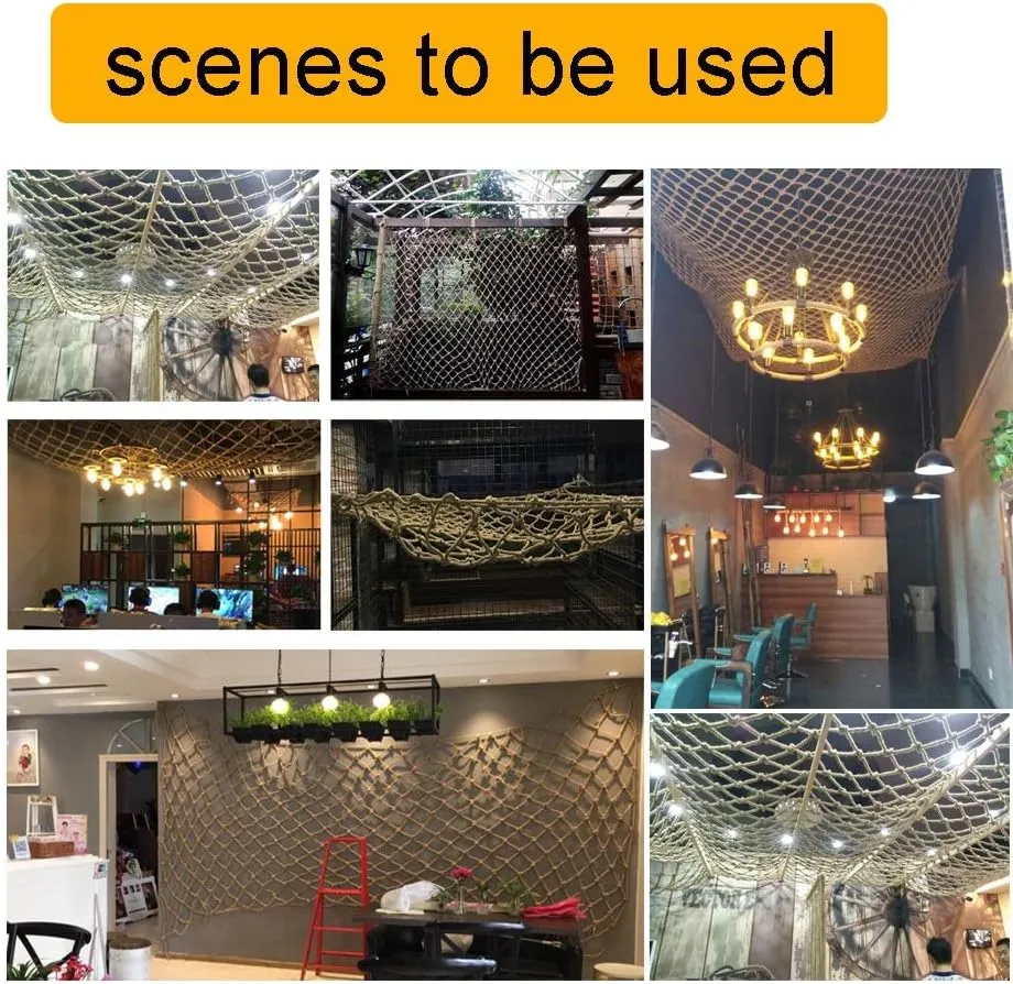 Hemp Rope Net Swing Fence Net Woven Rope Truck Cargo Trailer Netting Protection Net Decor Climbing Cargo Net Playground Railings Safety Netting Heavy Duty Hemp Rope Garden Netting