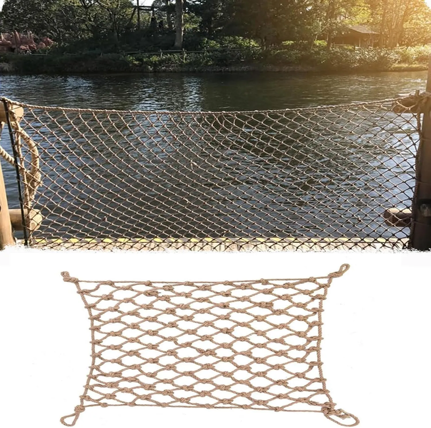 Hemp Rope Net,Treehouse Climbing Rope Netting Railing Safety Net Heavy Duty Cargo Nets Hemp Ropes Net Decorative Mesh 16x23FT / 5x7(M)