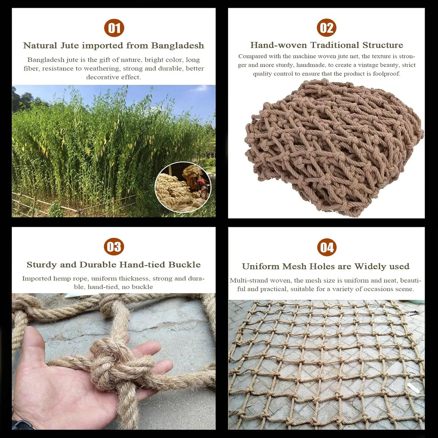 Hemp Rope Net,Treehouse Climbing Rope Netting Railing Safety Net Heavy Duty Cargo Nets Hemp Ropes Net Decorative Mesh 16x23FT / 5x7(M)