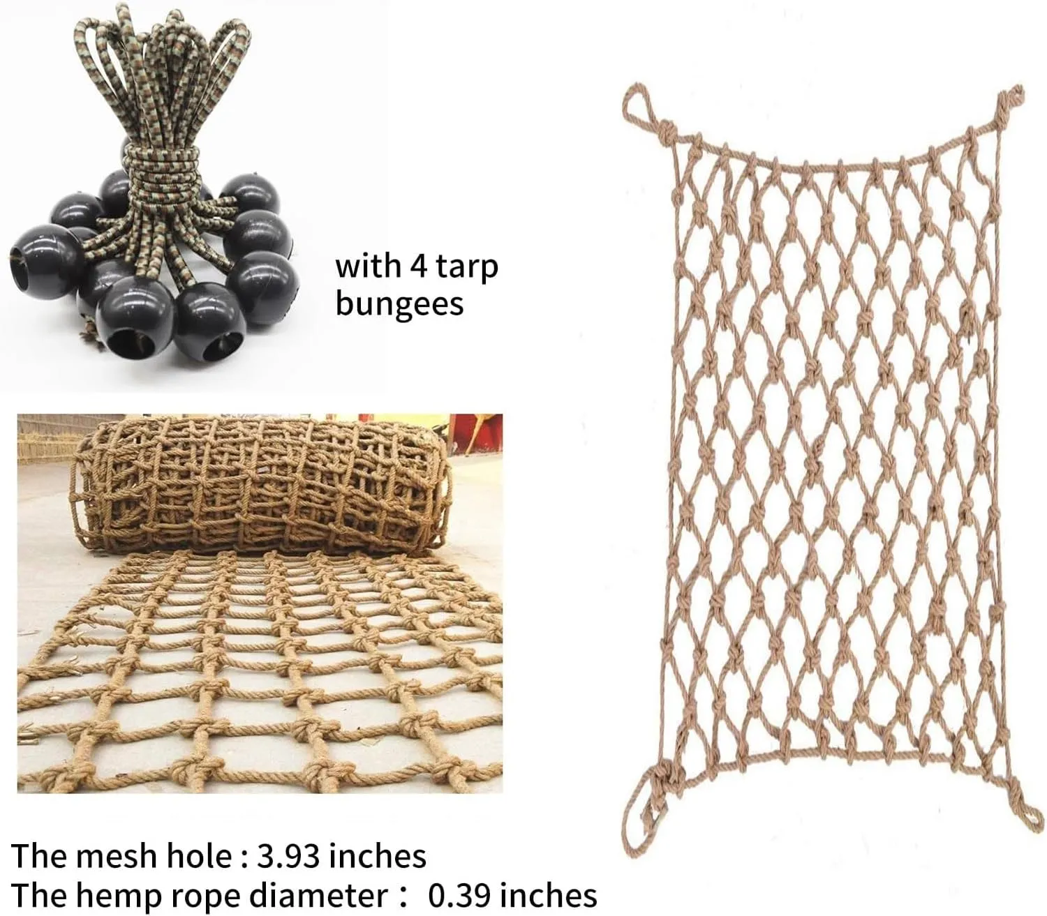Hemp Rope Net,Treehouse Climbing Rope Netting Railing Safety Net Heavy Duty Cargo Nets Hemp Ropes Net Decorative Mesh 16x23FT / 5x7(M)