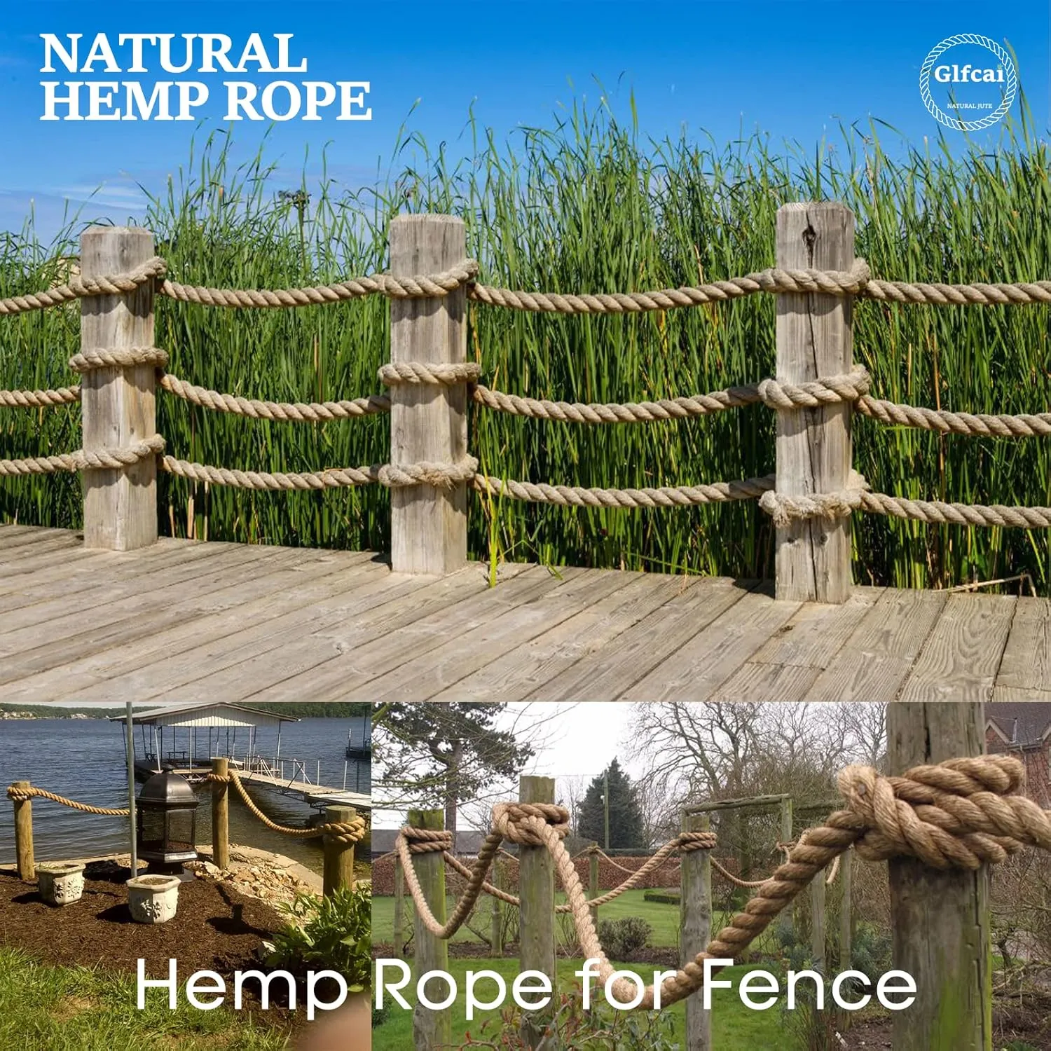Hemp Rope Thick Natural 2 in X 50 Ft Twisted Manila Rope for Tug of War Adult, Outdoor Porch Swing Bed, Railing,Landscaping,Natical Rope