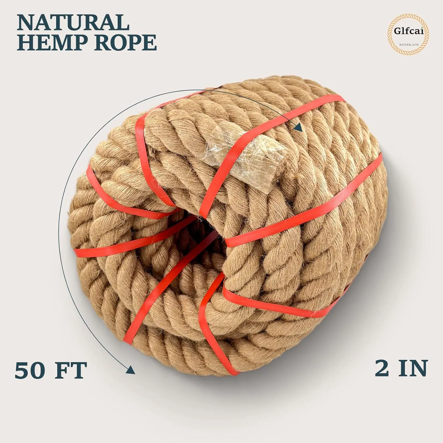 Hemp Rope Thick Natural 2 in X 50 Ft Twisted Manila Rope for Tug of War Adult, Outdoor Porch Swing Bed, Railing,Landscaping,Natical Rope