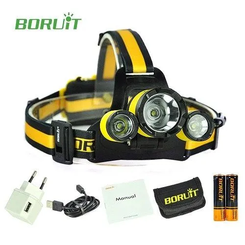High power led headlamp Boruit RJ-3000 PLUS 3T6 5000 Lumens headlight rechargeable camping lights with 18650 battery   charger