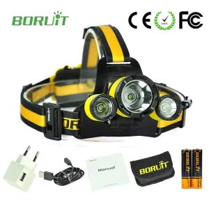 High power led headlamp Boruit RJ-3000 PLUS 3T6 5000 Lumens headlight rechargeable camping lights with 18650 battery   charger