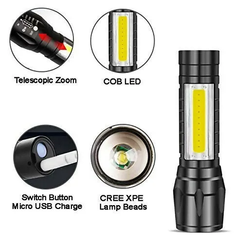 High-Quality Rechargeable Metal LED COB Torch