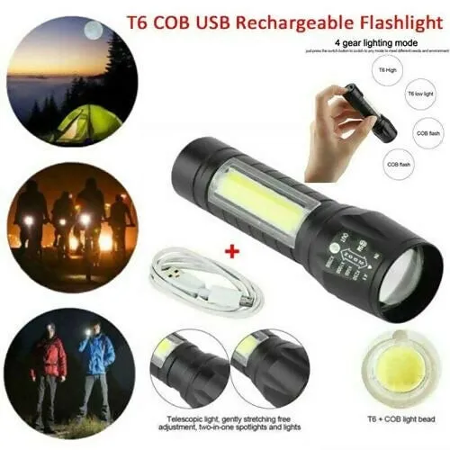 High-Quality Rechargeable Metal LED COB Torch