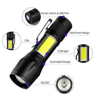 High-Quality Rechargeable Metal LED COB Torch