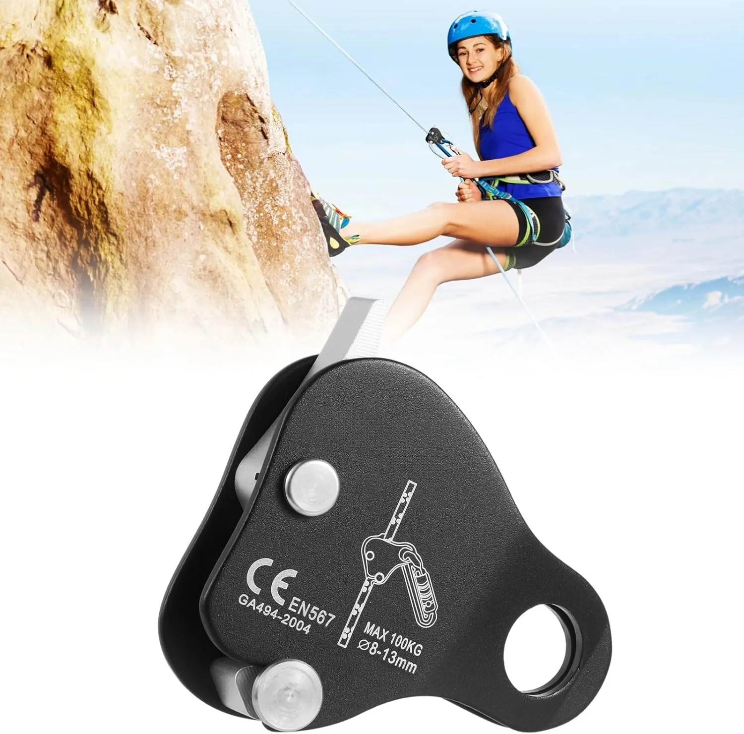 High Strength Climbing Rope Grab, Self-Locking Ascender for Fall Protection, Rappel Clamp for Mountaineering and Rock Climbing