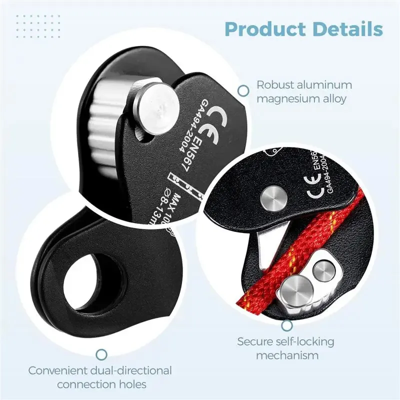High-Strength Self-Locking Climbing Rope Grab - Fall Protection Ascender and Belay Device