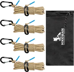 HIKEMAN Reflective Tent Rope Guyline - 4M Camping Guide Ropes,3mm Tent Guy Ropes Cord with Aluminum Tensioners Adjuster for Outdoor Camping Hiking Caravan Awning Tents (Coffee, 3mm)