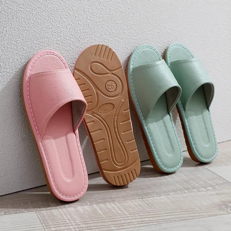 Home Men and Women Indoor Leather Slippers Leisure Non-slip Head Layer Cowhide Slippers