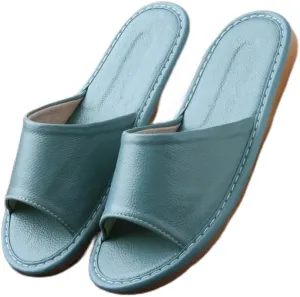 Home Men and Women Indoor Leather Slippers Leisure Non-slip Head Layer Cowhide Slippers