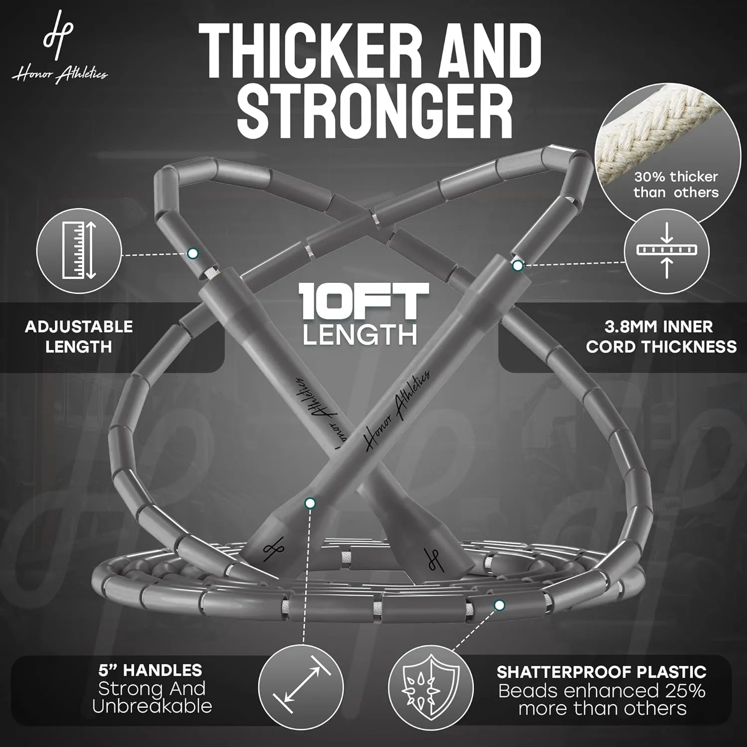 Honor Athletics 2.0 Beaded Jump Rope - Adjustable with Unbreakable Handles & Shatterproof Beads for Enhanced Fitness Training