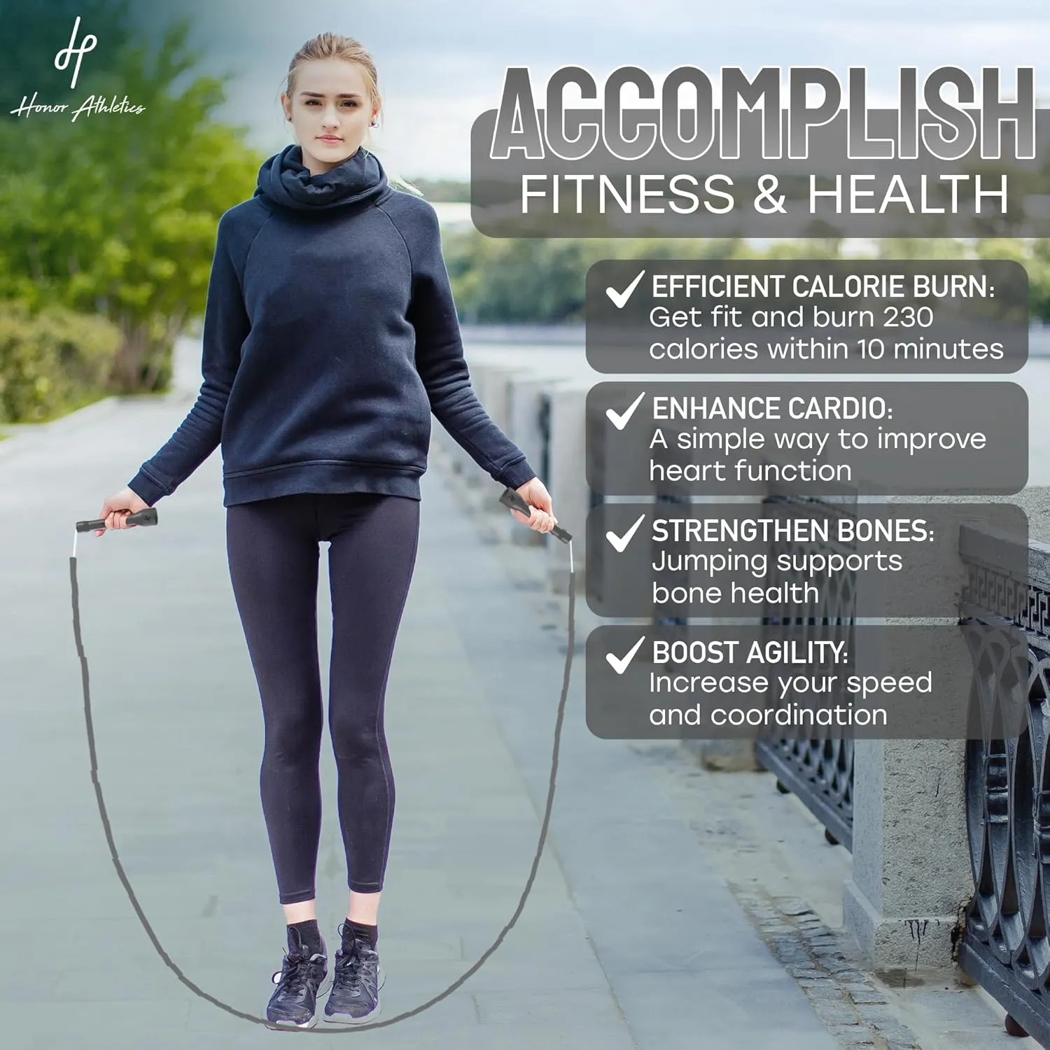 Honor Athletics 2.0 Beaded Jump Rope - Adjustable with Unbreakable Handles & Shatterproof Beads for Enhanced Fitness Training