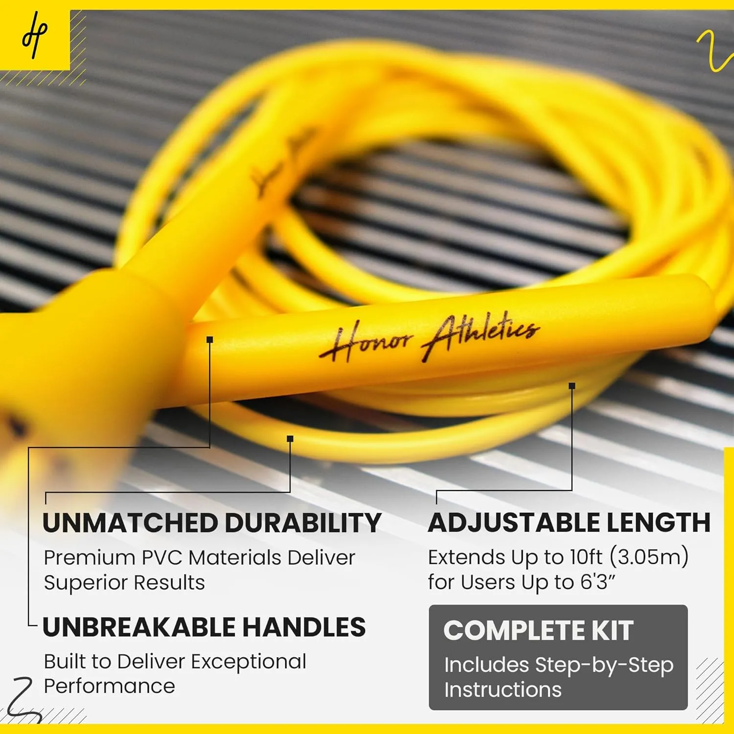 Honor Athletics | Adjustable 5mm PVC Boxing Jump Rope with Unbreakable Handles | Non-Kinking Skipping Rope for Men & Women | Pro Boxer Rope