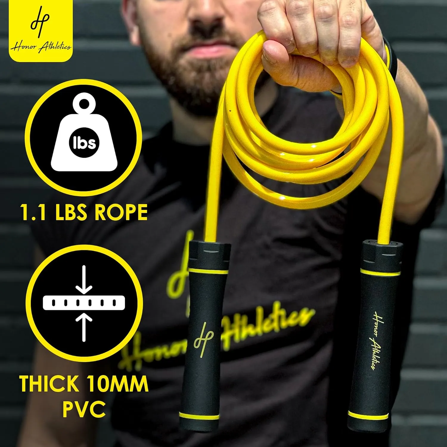 Honor Athletics - WEIGHTED 1.1lb HEAVY Jump Rope for High-Intensity and Strength Training - Adjustable 10ft PVC Rope with Ergonomic Grip, Ideal for Boxing, CrossFit, Muay Thai, MMA, and Fitness