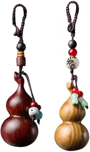 Hu Lu Hanging Ornament,Natural Wood Gourd Figurine Pendant Handbag Purse Backpack Hanging Charms,Feng Shui Wu Lou Hanging Charm for Good Luck