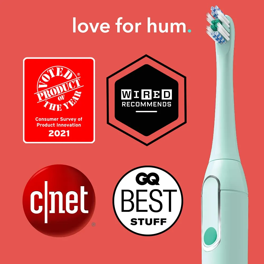 hum by Colgate Smart Electric Toothbrush Kit, Rechargeable Sonic Toothbrush with Travel Case & Bonus Replacement Brush Head, Teal(Discontinued/no refill heads available)