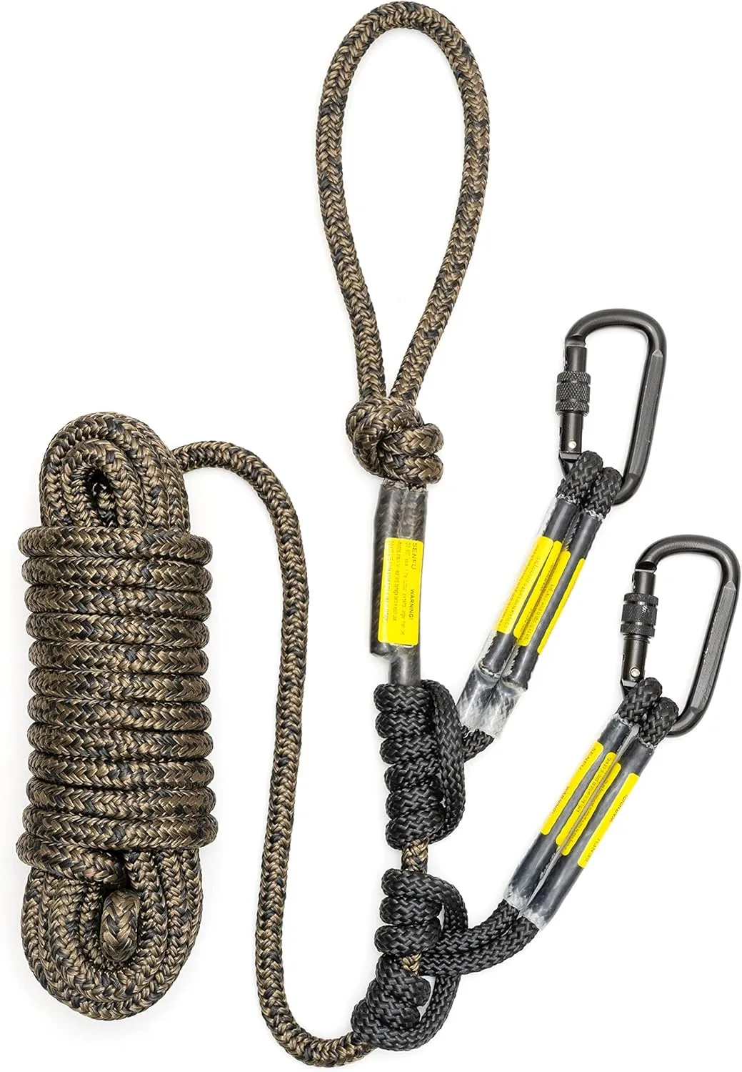 Hunting Safety Rope 30ft with Two Prusik Knots and Carabiners for Hunters to Climb Tree Stands to Hang Ladder Stands or Bow Lifelines to Prevent Falls While Hunting on Stands.
