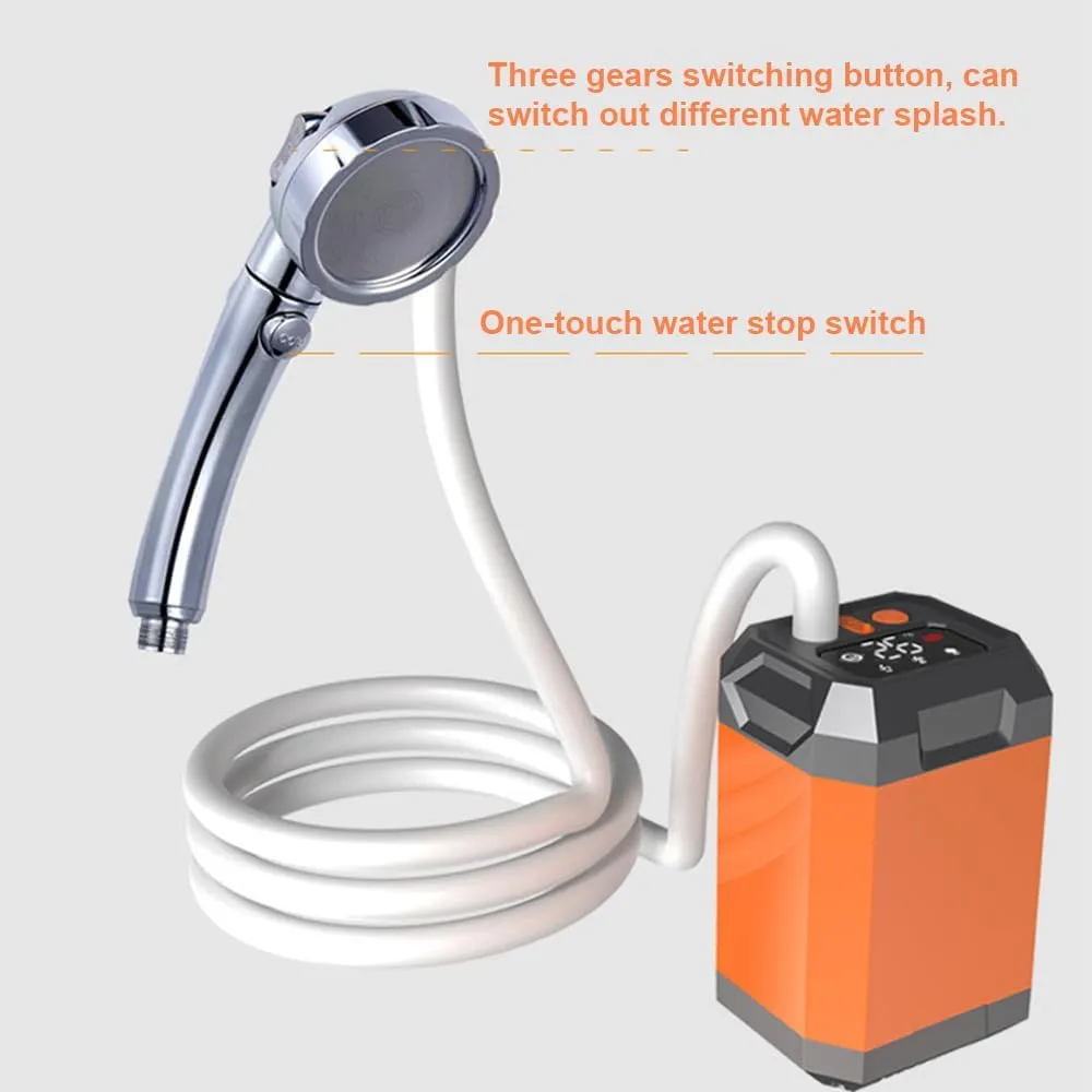 HXBER Shower, Portable Cordless Camping Shower Outdoor Electric Shower Pump Reable Shower Large ty Hiking Traveling Shower Digital Display Bathe Tool