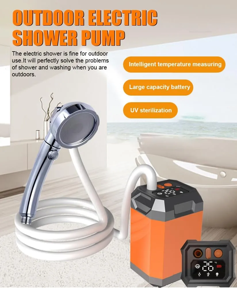 HXBER Shower, Portable Cordless Camping Shower Outdoor Electric Shower Pump Reable Shower Large ty Hiking Traveling Shower Digital Display Bathe Tool