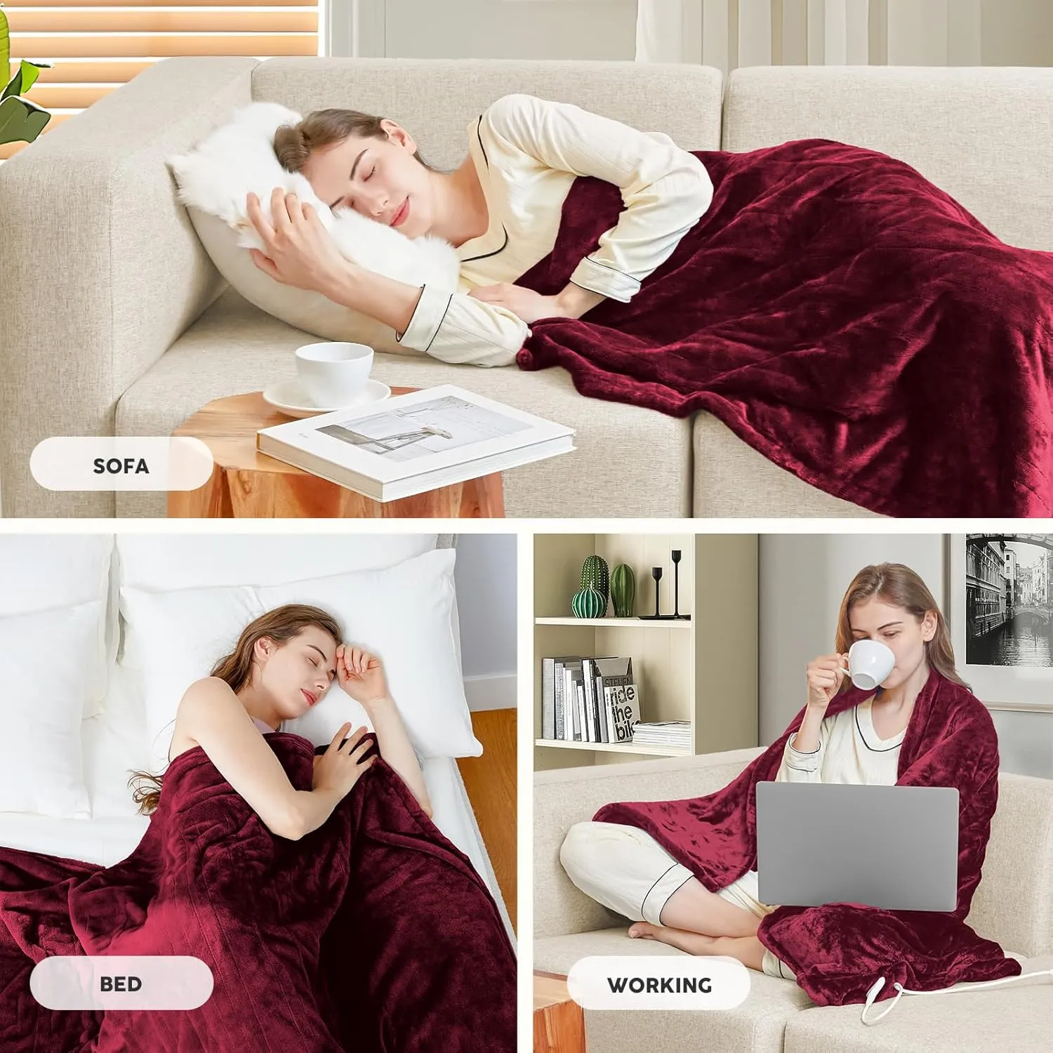 HYLEORY Heated Electric Blanket Throw 50" x 60" Soft Warm Flannel with 6 Heating Levels & 9 Hours Timer Auto Shutt Off, Heating Blanket for Full Body - Red