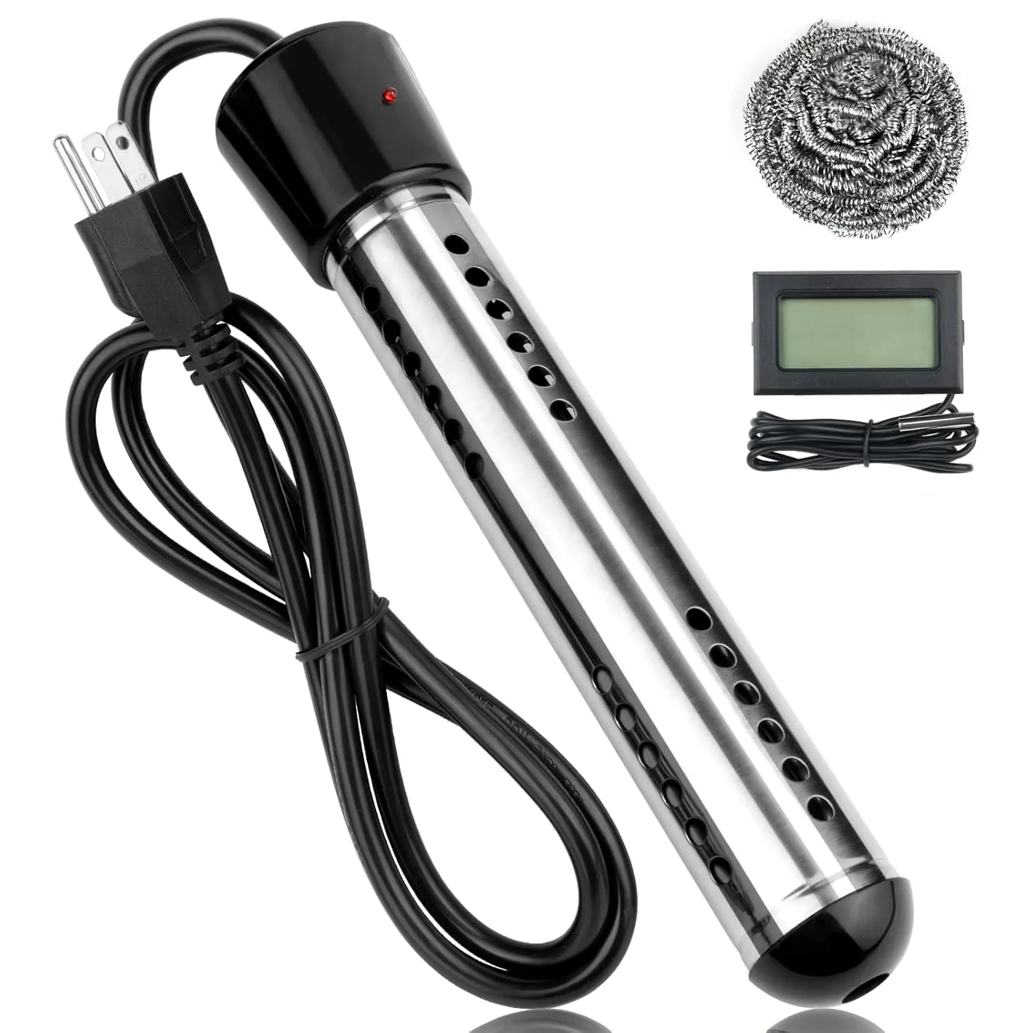 Immersion Water Heater Electric, 2000W Portable Hot Water Heater with Digital LCD Thermometer, Submersible Water Heater with 304 SS Guard Fast Heating 5 Gallons of Water in Minutes for Bucket Bathtub