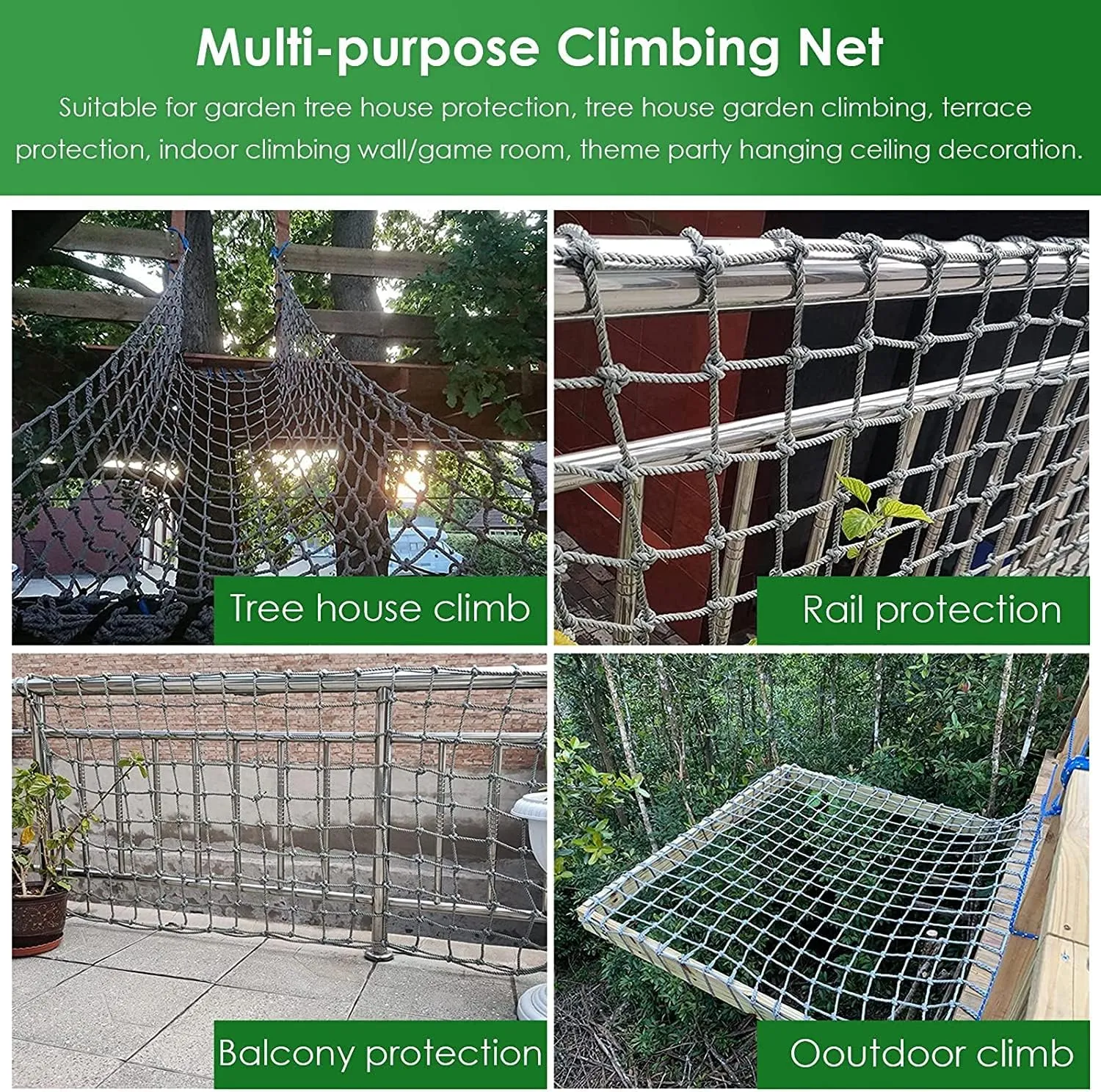 Indoor &Outdoor Climbing Rope Net Safety Net Adult Heavy Duty Strength Training Climbing Nets Net Dia 6mm Mesh 20cm Cargo Netting(Size:1x8m/3.3x26.2ft)
