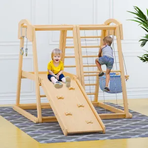 Indoor Jungle Gym, Toddler Climbing Toys Indoor, Indoor Playground Climbing Toys with Monkey Bars, Rope & Wooden Ladder, Waiting Area, Swing, Climbing Rock, Arm Ring, Toddler Swing
