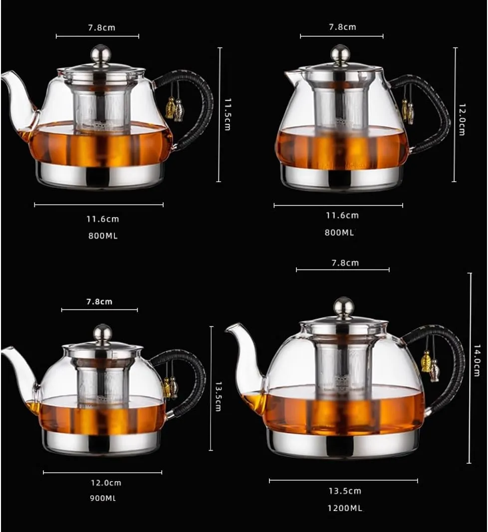 Induction Cooker Special Glass Teapot With Cool Handle, Heat Resistant Borosilicate Glass Teapot With Stainless Steel Inner Filter,tea Kettle Stovetop Glass Flower T A-1.4L
