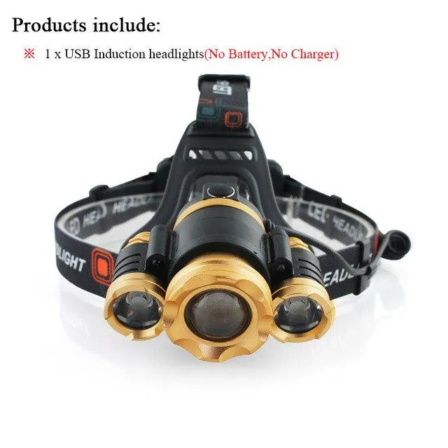 Induction headlamp zoom USB led headlight cree xml 3t6 IR Sensor head light waterproof head lamp 18650 battery Light head torch