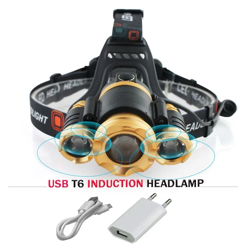 Induction headlamp zoom USB led headlight cree xml 3t6 IR Sensor head light waterproof head lamp 18650 battery Light head torch