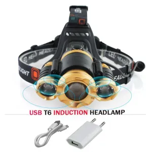 Induction headlamp zoom USB led headlight cree xml 3t6 IR Sensor head light waterproof head lamp 18650 battery Light head torch